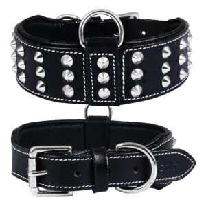 Genuine Leather Dog Collar with Metal Studs, Stylish and Comfortable for Dogs