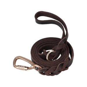 Genuine Leather Dog Leash with Aluminum Hook for Large Medium Dogs Brown