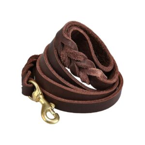 Genuine Leather Dog Leash with Strong Hook for Small to Large Dogs Training and Walking