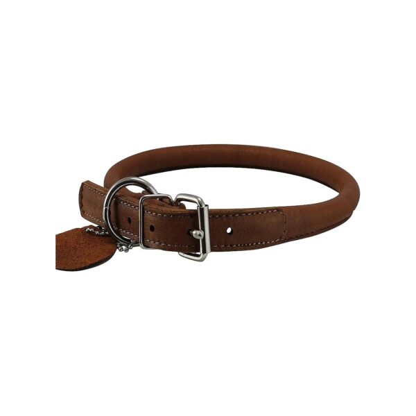 Genuine Leather Rolled Dog Collar for Long Haired Dogs with a 5-21 Neck Size Range