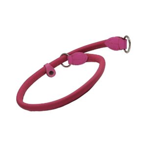 Genuine Leather Round Choke Dog Collar Pink 20 Long for Long Haired Canines