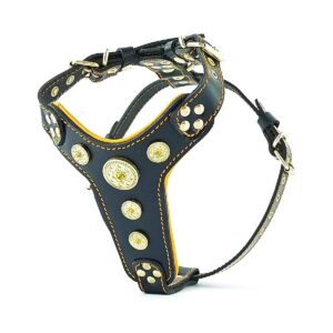 Genuine Leather Studded Harness for Small Breeds Like French Bulldogs and Pugs