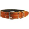 Genuine Thick Leather Dog Collar in Orange Color with Nickel Plated Hardware