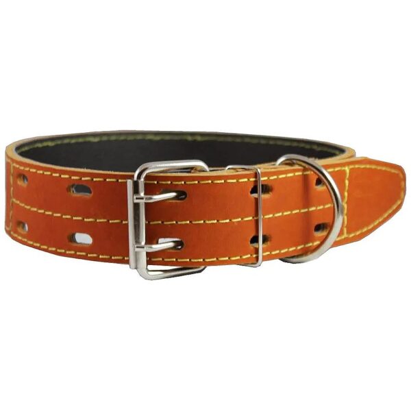 Genuine Thick Leather Dog Collar in Orange Color with Nickel Plated Hardware