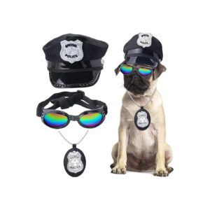 Get Your Pet Ready for Dog Cat Police Role Play with Police Hat Badge Sunglasses Costume