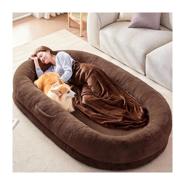 Giant Human Dog Bed for Adults with Washable Faux Fur and Memory Foam