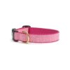 Gingham Dog Collar with Pink Color and Brass Buckle in Small Size