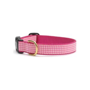 Gingham Dog Collar with Pink Color and Brass Buckle in Small Size