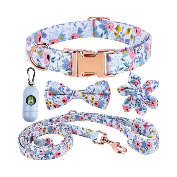 Girl Dog Collar Set with Removable Flower and Bow Tie for Small Medium Large Female Dogs