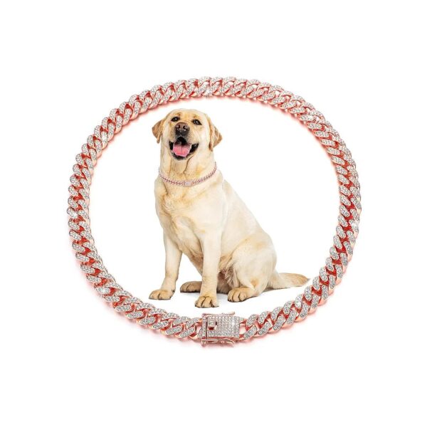 Glittering Rose Gold Silver Diamond Link Chain Dog Collar for Small Dogs