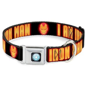 Glow in the Dark Dog Collar with Adjustable Seatbelt Buckle and Iron Man Face