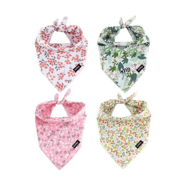 Gofshy Dog Bandanas - 4PCS Floral Printing Cotton Scarf Bibs for Small Breed Dogs Gift