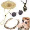 Gold Chain Pet Sunglasses and Straw Hat Set for Cats and Small Dogs with Adjustable Leg