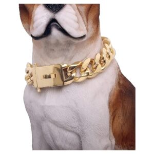 Gold Dog Chain Collar with Secure Snap Buckle for Medium and Large Breeds