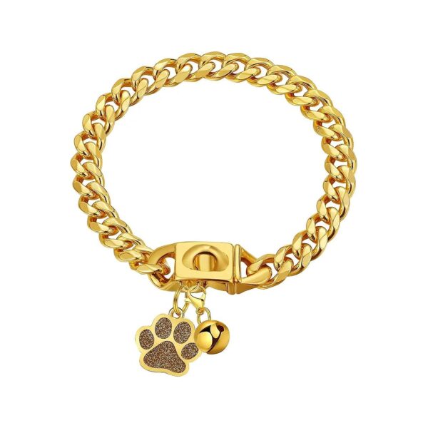 Gold Dog Collar with Snap Buckle and Bell for Puppy Small Medium Large Dogs