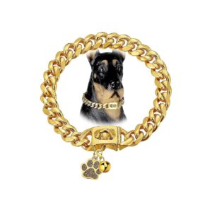 Gold Dog Collar with Snap Lock and Paw Shape Dog Tag, 5 Layers 18K Gold Plating