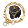 Gold Dog Walking Collar with 15MM Width Cuban Link Chain and Strong Adjustable Buckle