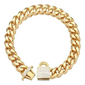 Gold Dog Walking Collar with Strong 19MM Cuban Link Chain and Secure Buckle