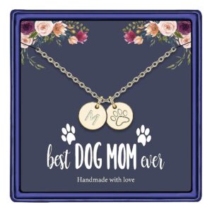 Gold Filled Letter Initial Necklace with Puppy Paw Print and Alphabet Disc Dog Mom Gifts