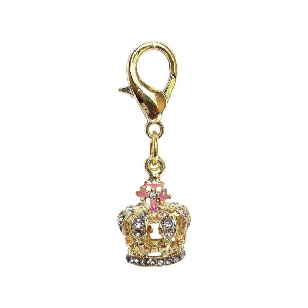 Gold Plated Clip on Collar Charm with Rhinestones and Queen Theme