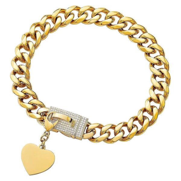 Gold Stainless Steel Chain Dog Collar with Adjustable Size for Small Medium Large Dogs