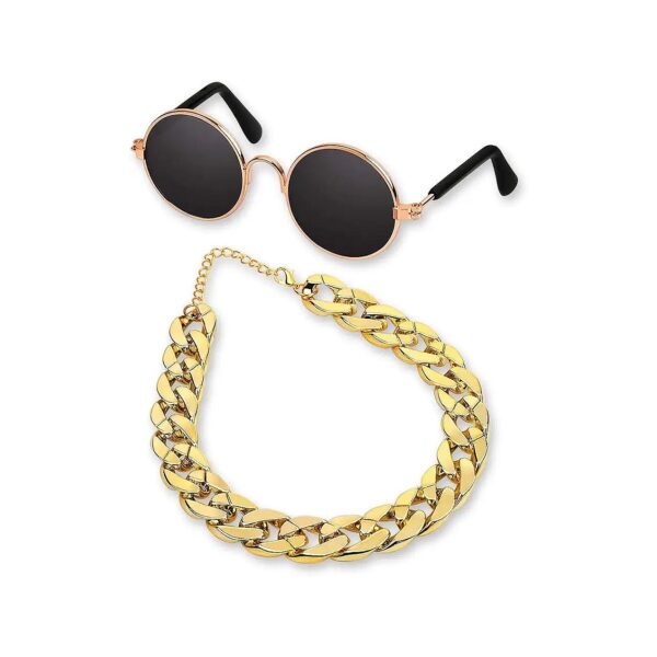 Golden Chain Sunglasses for Small Pets Cats and Dogs Cool Retro Style Photo Props