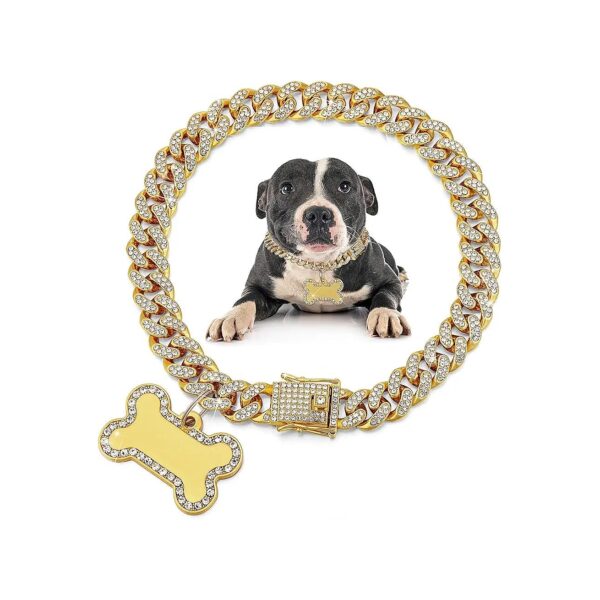 Golden Diamond Rhinestone Pet ID Jewelry Tag Collar for Small Dog Boys Girls Dog Collars