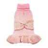 Golden Thread Turtleneck Dog Knitwear with Bowtie for Small Dogs in Pink Medium