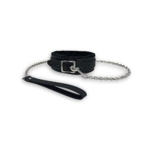 Gothic-Inspired Leather Choker Collar with Chain Leash for Small Dogs in Black