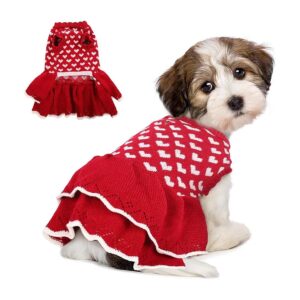 Gou Female Dog Winter Knitwear Sweater Red Snowflake Pattern Soft Fleece Acrylic Material