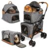 Graphite Gray Double Pet Stroller for Small Medium Pets with Easy Assembly and Fold