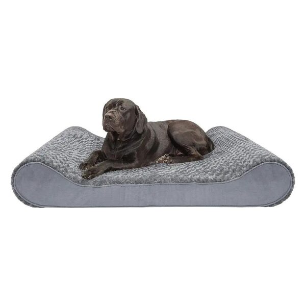 Gray Faux Fur and Suede Dog Bed with Memory Foam Top for Extra Large Dogs