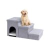 Gray Foldable Dog Stairs with Storage and Pet House for Small Dogs Up to 150 Lbs