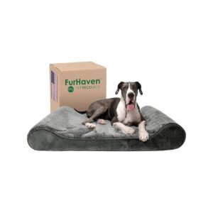 Gray Large Dog Bed with Minky Plush, Orthopedic Support, and Washable Cover