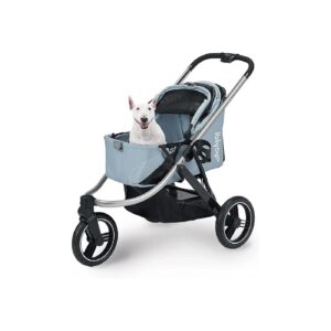 Gray Mesh Dog Jogging Stroller with Storage and Double Brakes for Pet Owners