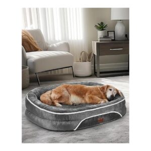 Gray Orthopedic Dog Bed with Four Sided Bolster Cushion and Removable Cover