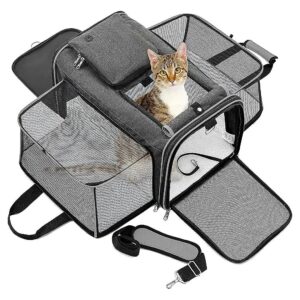 Gray Pet Carrier with 2 Sides Expandable for Small Animals and Cats