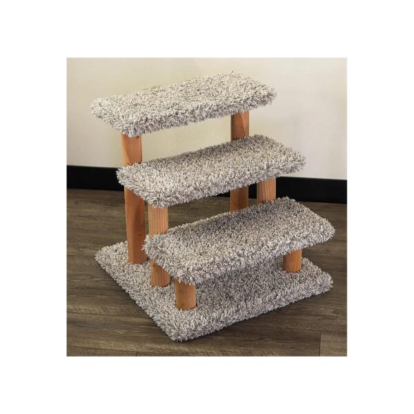 Gray Speckled Solid Wood Stairs for Cats and Dogs USA Handcrafted