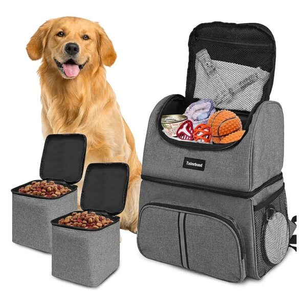 Gray Traveling Dog Bag with Food Storage Compartments Portable and Comfortable Design