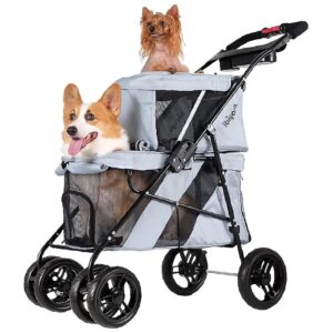 Gray and Silver Pet Stroller for Small and Medium Dogs, Cats and More