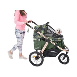 Green Camo Small to Medium Pet Stroller with Quick Fold and Durable Aluminum Frame