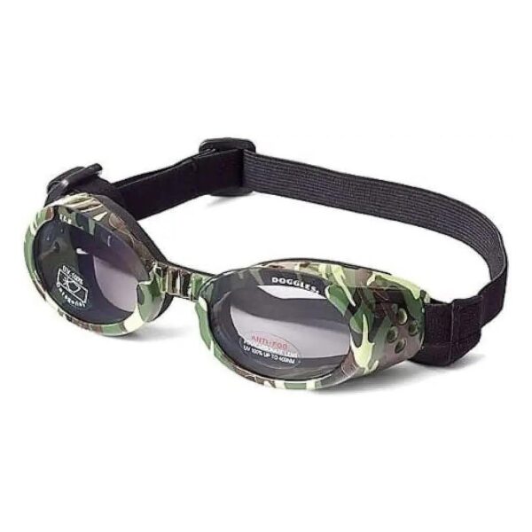 Green Camo Smoke Lens Dog Goggles with Soft Elastic Straps