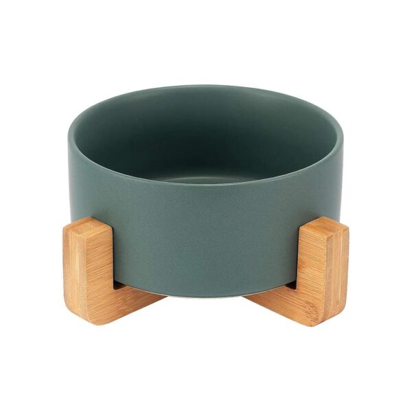 Green Ceramic Pet Bowls with Wooden Stand for Easy Cleaning and Maintenance