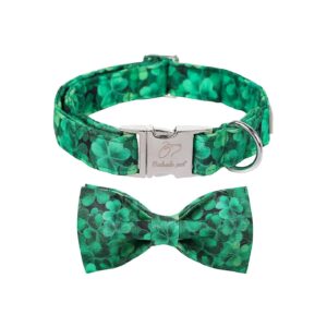 Green Clover Soft Cotton Dog Collar with Adjustable Size and Metal Buckle for Large Dogs