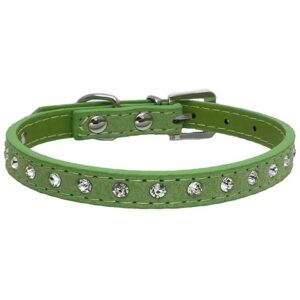 Green Crystal Rhinestone Adjustable Leather Dog Collar for Small Puppies and Cats