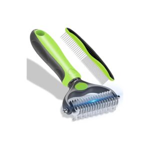 Green Dog Brush and Metal Comb for Dematting and Deshedding Dry Hair