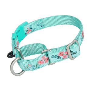 Green Floral Pattern Nylon Dog Collars with Quick Snap Buckle for Female Male Large Dogs