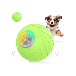 Green Interactive Rolling Ball Toy for Small Dogs with Irregular Motion and LED Lights