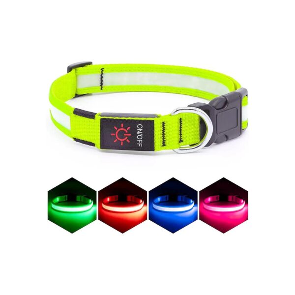 Green LED Adjustable Dog Collar with USB Rechargeable Super Bright Safety Light