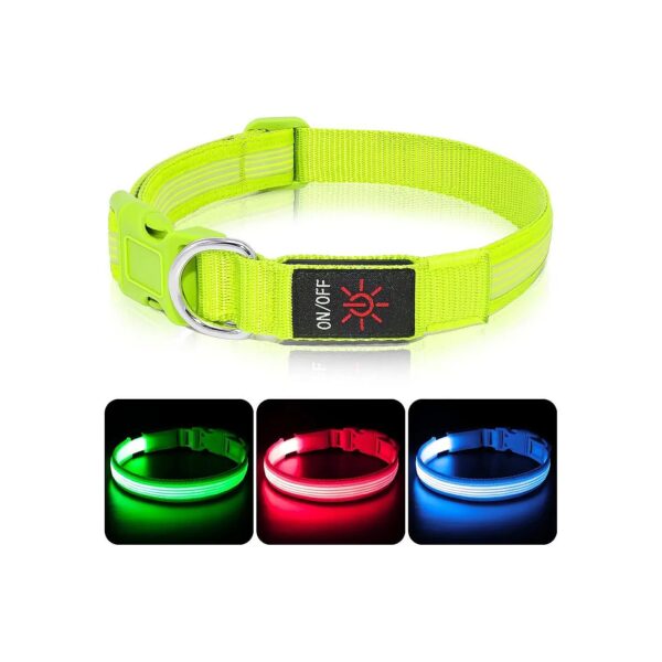 Green LED Dog Collar with Adjustable Size for Small Medium Large Dogs